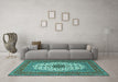 Machine Washable Medallion Turquoise Traditional Area Rugs in a Living Room,, wshtr2741turq