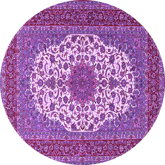 Round Machine Washable Medallion Purple Traditional Area Rugs, wshtr2741pur