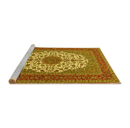 Sideview of Machine Washable Medallion Yellow Traditional Rug, wshtr2741yw