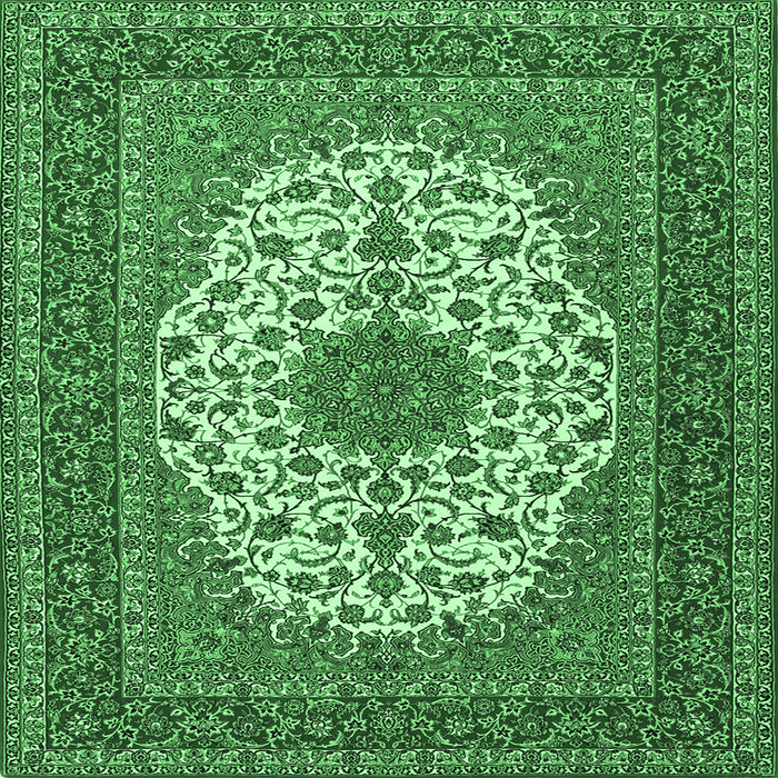 Square Machine Washable Medallion Emerald Green Traditional Area Rugs, wshtr2741emgrn