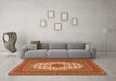 Machine Washable Medallion Orange Traditional Area Rugs in a Living Room, wshtr2741org