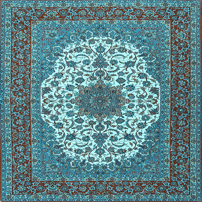 Square Medallion Light Blue Traditional Rug, tr2741lblu