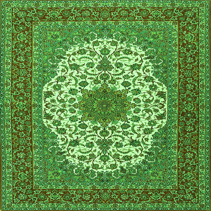 Round Machine Washable Medallion Green Traditional Area Rugs, wshtr2741grn