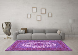 Machine Washable Medallion Purple Traditional Area Rugs in a Living Room, wshtr2741pur