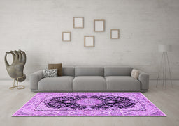 Machine Washable Medallion Purple Traditional Area Rugs in a Living Room, wshtr2742pur