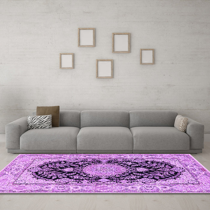 Machine Washable Medallion Purple Traditional Area Rugs in a Living Room, wshtr2742pur