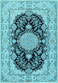 Medallion Light Blue Traditional Rug, tr2742lblu