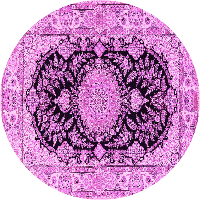 Round Machine Washable Medallion Pink Traditional Rug, wshtr2742pnk