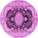 Round Machine Washable Medallion Pink Traditional Rug, wshtr2742pnk