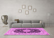 Machine Washable Medallion Pink Traditional Rug in a Living Room, wshtr2742pnk