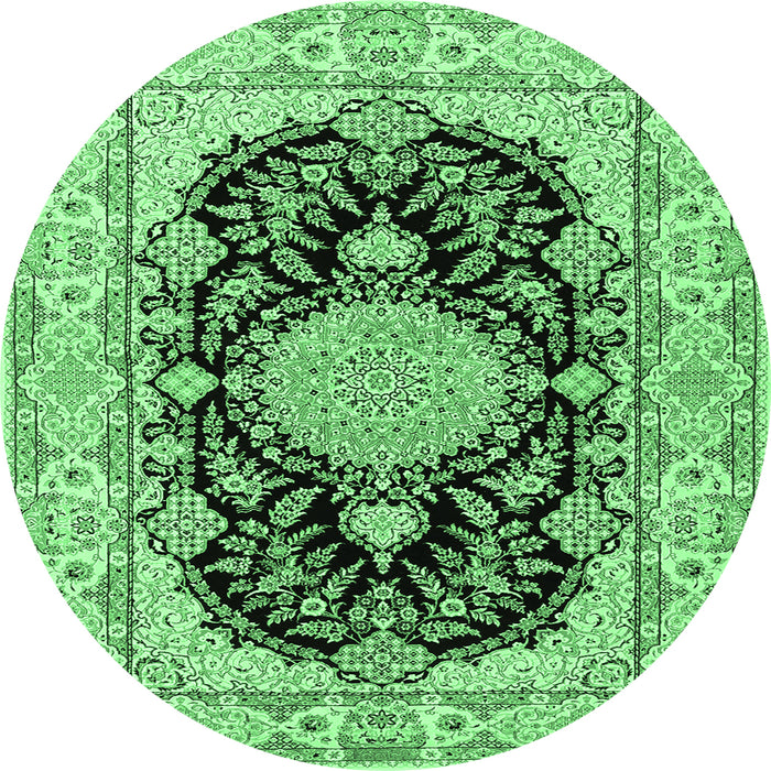 Round Machine Washable Medallion Emerald Green Traditional Area Rugs, wshtr2742emgrn