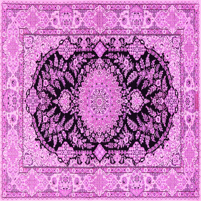Square Machine Washable Medallion Pink Traditional Rug, wshtr2742pnk