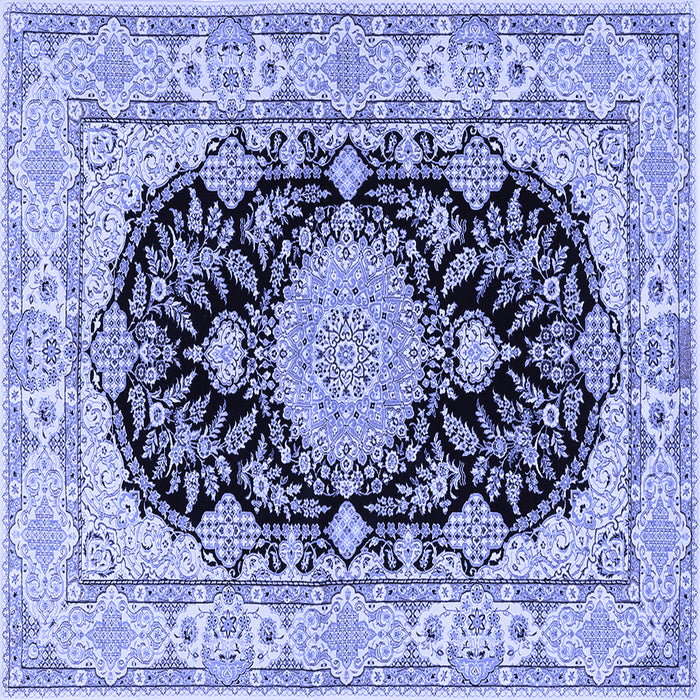 Square Machine Washable Medallion Blue Traditional Rug, wshtr2742blu
