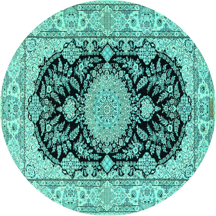 Round Medallion Turquoise Traditional Rug, tr2742turq