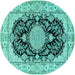 Round Medallion Turquoise Traditional Rug, tr2742turq