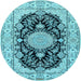 Round Medallion Light Blue Traditional Rug, tr2742lblu