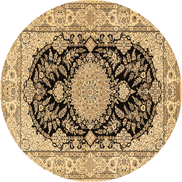 Round Machine Washable Medallion Brown Traditional Rug, wshtr2742brn