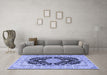 Machine Washable Medallion Blue Traditional Rug in a Living Room, wshtr2742blu