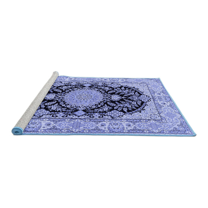 Sideview of Machine Washable Medallion Blue Traditional Rug, wshtr2742blu