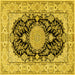 Square Machine Washable Medallion Yellow Traditional Rug, wshtr2742yw