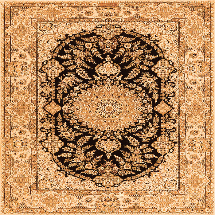 Round Machine Washable Medallion Orange Traditional Area Rugs, wshtr2742org