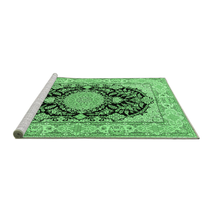 Sideview of Machine Washable Medallion Emerald Green Traditional Area Rugs, wshtr2742emgrn