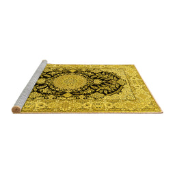 Sideview of Machine Washable Medallion Yellow Traditional Rug, wshtr2742yw