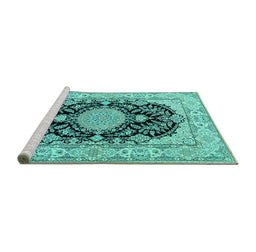 Sideview of Machine Washable Medallion Turquoise Traditional Area Rugs, wshtr2742turq