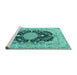 Sideview of Machine Washable Medallion Turquoise Traditional Area Rugs, wshtr2742turq