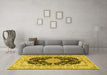 Machine Washable Medallion Yellow Traditional Rug in a Living Room, wshtr2742yw