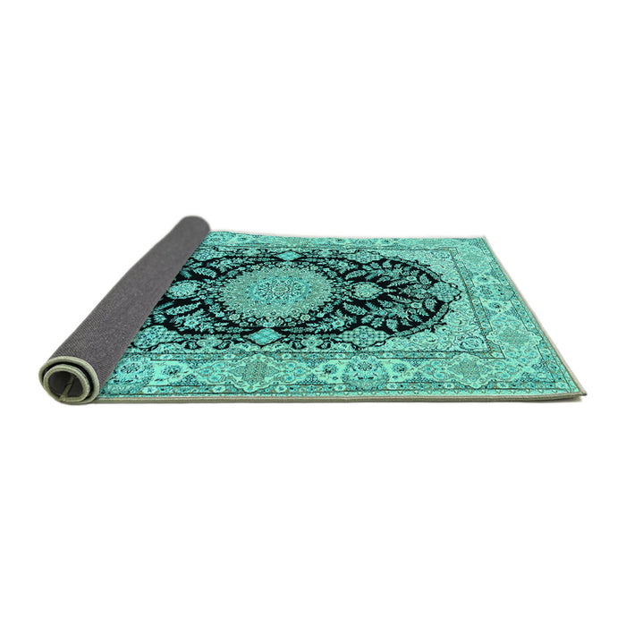 Sideview of Medallion Turquoise Traditional Rug, tr2742turq