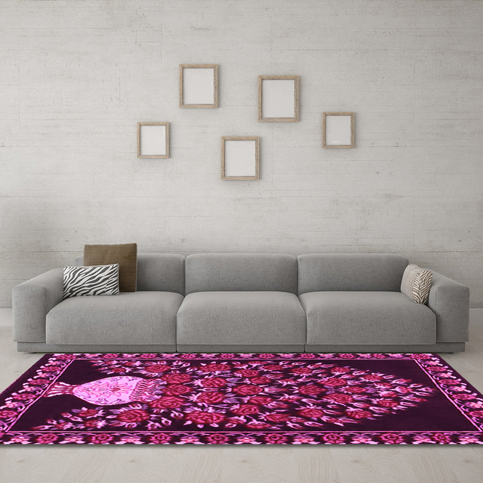 Machine Washable Persian Pink Traditional Rug in a Living Room, wshtr2743pnk