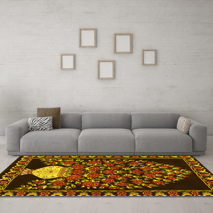Machine Washable Persian Yellow Traditional Rug in a Living Room, wshtr2743yw