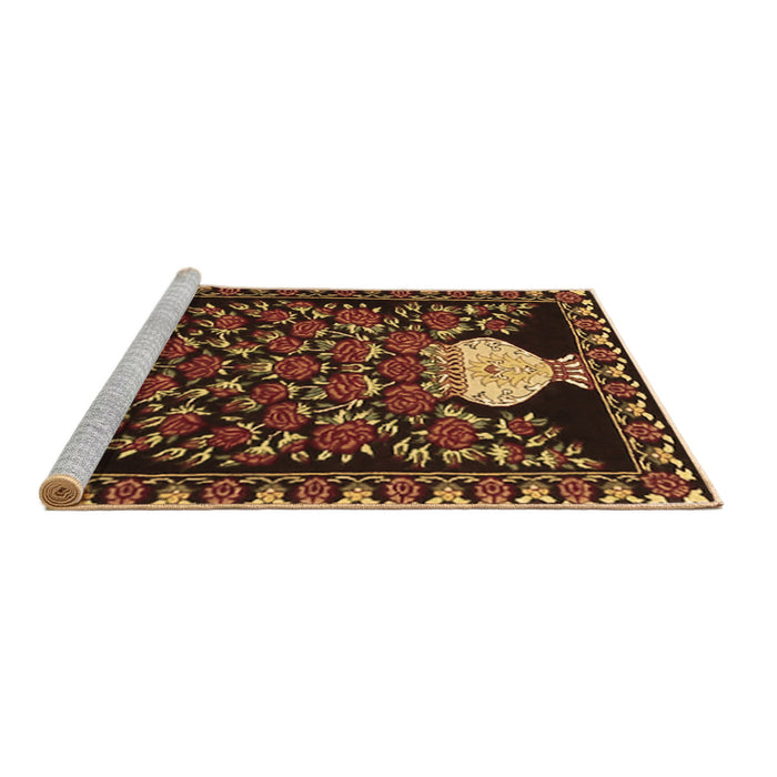 Sideview of Machine Washable Persian Brown Traditional Rug, wshtr2743brn