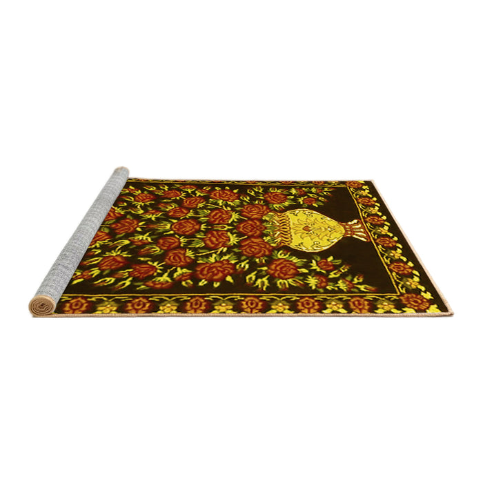 Sideview of Machine Washable Persian Yellow Traditional Rug, wshtr2743yw