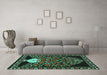 Machine Washable Persian Turquoise Traditional Area Rugs in a Living Room,, wshtr2743turq