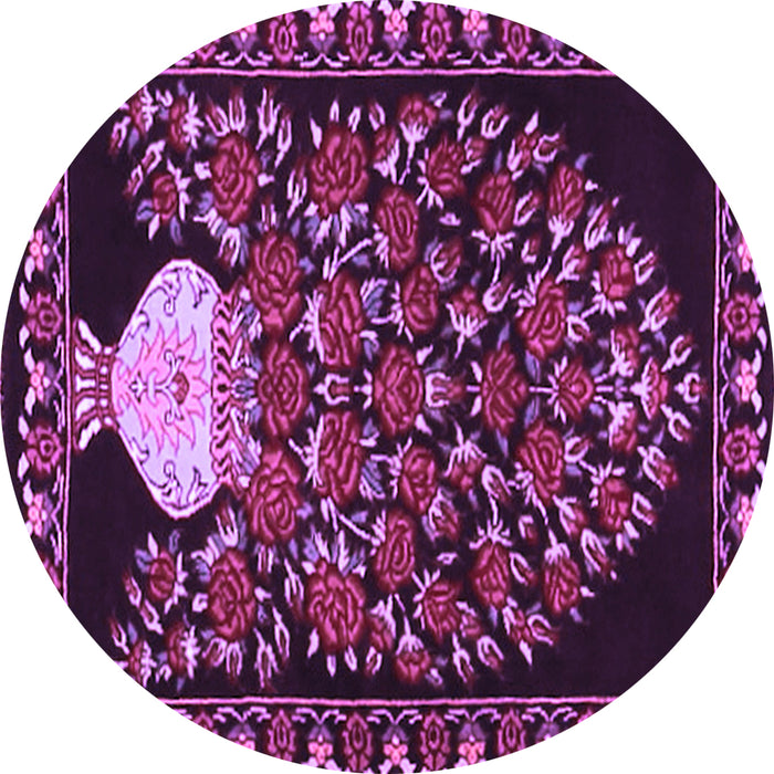 Round Machine Washable Persian Purple Traditional Area Rugs, wshtr2743pur