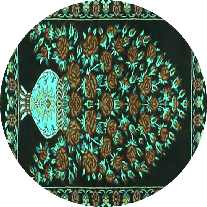 Round Machine Washable Persian Turquoise Traditional Area Rugs, wshtr2743turq