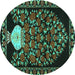 Round Machine Washable Persian Turquoise Traditional Area Rugs, wshtr2743turq