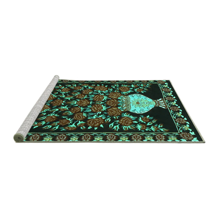 Sideview of Machine Washable Persian Turquoise Traditional Area Rugs, wshtr2743turq