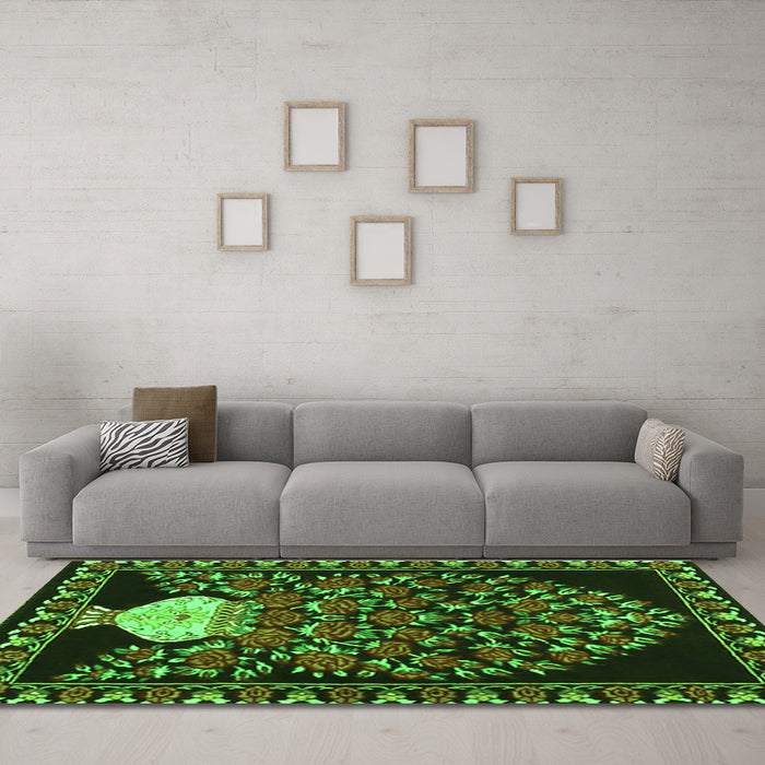 Machine Washable Persian Green Traditional Area Rugs in a Living Room,, wshtr2743grn