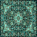 Square Machine Washable Medallion Turquoise Traditional Area Rugs, wshtr2744turq