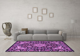 Machine Washable Medallion Purple Traditional Area Rugs in a Living Room, wshtr2744pur