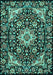 Machine Washable Medallion Turquoise Traditional Area Rugs, wshtr2744turq