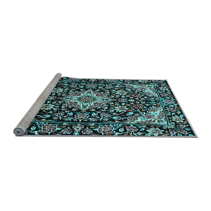 Sideview of Machine Washable Medallion Light Blue Traditional Rug, wshtr2744lblu