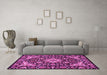 Machine Washable Medallion Pink Traditional Rug in a Living Room, wshtr2744pnk