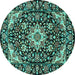 Round Medallion Turquoise Traditional Rug, tr2744turq