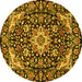 Round Machine Washable Medallion Yellow Traditional Rug, wshtr2744yw