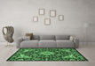 Machine Washable Medallion Emerald Green Traditional Area Rugs in a Living Room,, wshtr2744emgrn