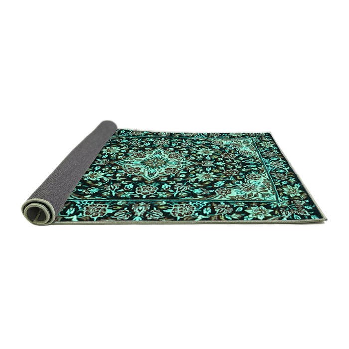 Sideview of Medallion Turquoise Traditional Rug, tr2744turq